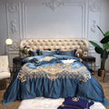 Customized European Palace Golden Embroidery Cotton Satin Comforter Duvet Cover Deep Blue Silky Luxury Bedding Set