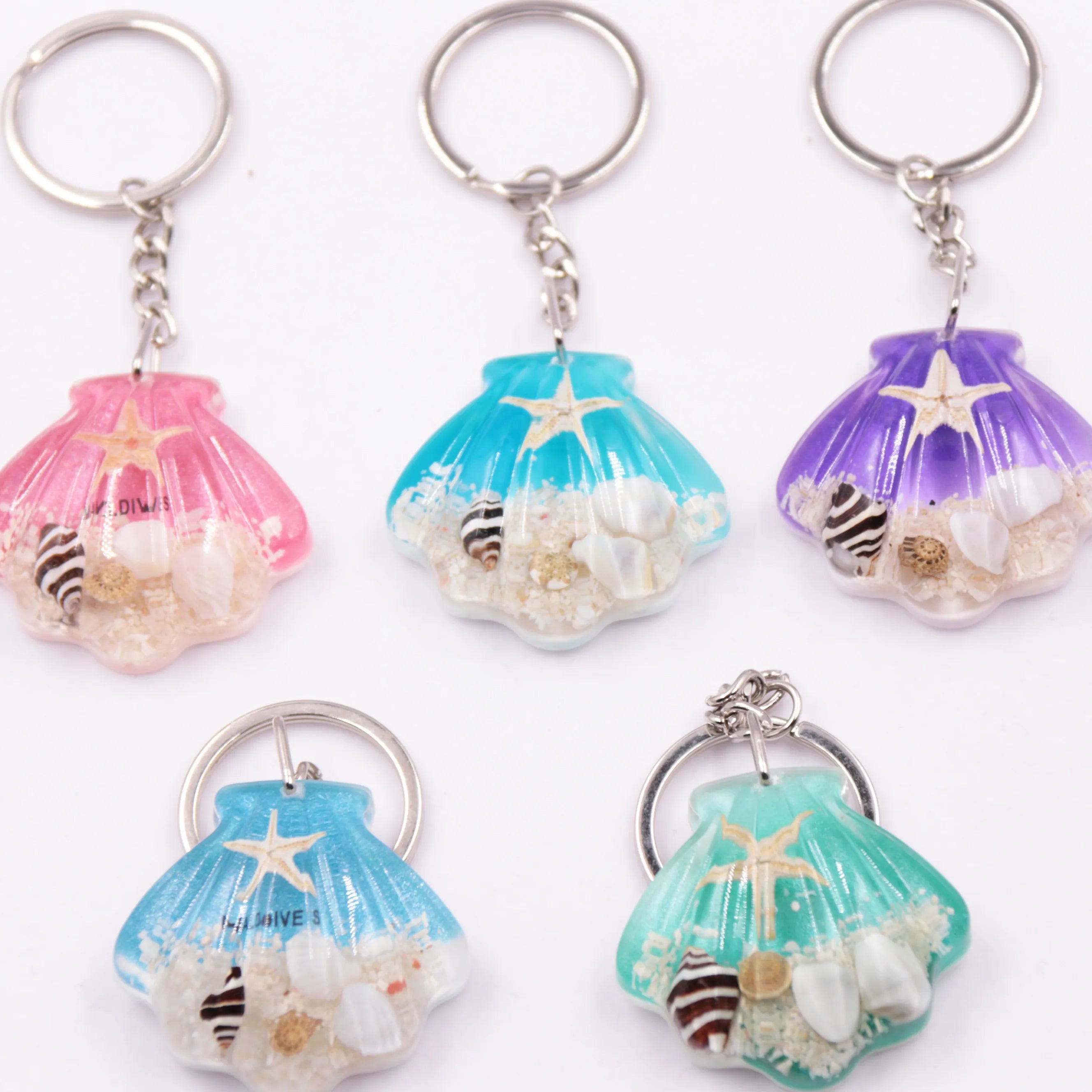 Custom Keychain Resin Conch Key Holder Ocean Series Metal Key Chains Acrylic Key Rings with Real Starfish for Souvenirs Tourist