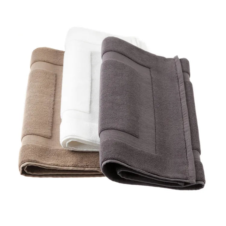 Custom Embossed logo 100% Cotton Bath Floor Mat Towel Non slip Foot Towel for Hotel Spa