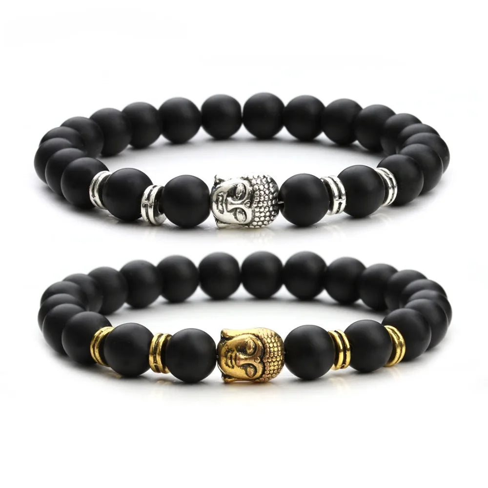 Men's Matte Onyx Lucky Buddha BraceletGemstone Beads Yoga Meditation Chakra Bracelet