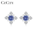 CZCITY Luxury Gemstone  Earring Wholesale Ladies CZ Cubic Zircon Stud Earrings Flowers Shape Fashion for Women Jewelry