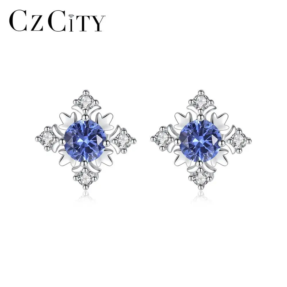 CZCITY Luxury Gemstone  Earring Wholesale Ladies CZ Cubic Zircon Stud Earrings Flowers Shape Fashion for Women Jewelry