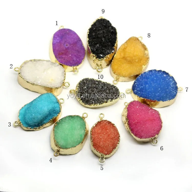 JF8250 in Stock Druzy Stone Wholesalehot Sale Natural Quartz Geode Gold Plated Druzy Connectorsdruzy