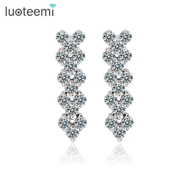 LUOTEEMI AAA+ Cubic Zirconia Fashion Rome Design CZ Paved Stud Earrings Luxury Wedding Jewelry Women Earrings