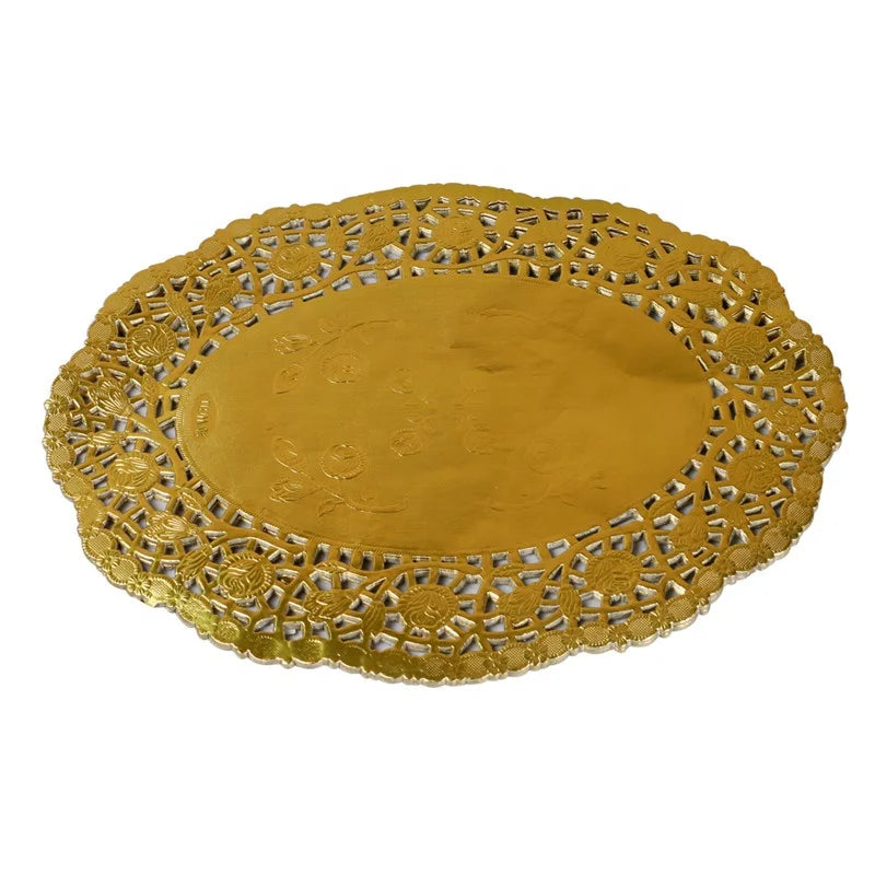 Classical Wholesale Premium Hot Sell 14 Inch Irregular Gold Foil Lace Paper Doilies Luxury American Style Eco-Friendly