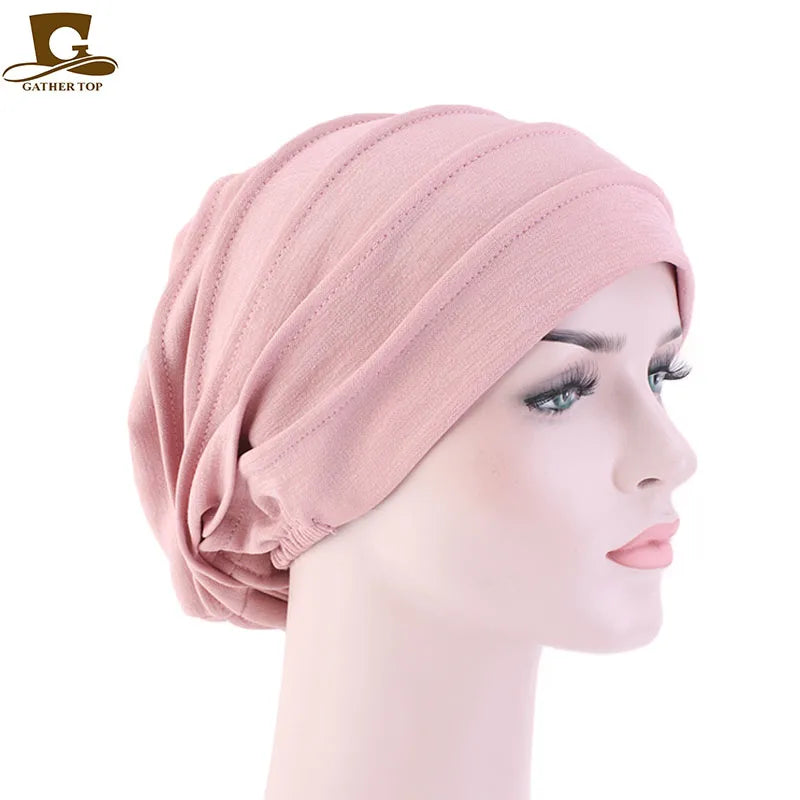 Wholesale New Design Women Slouch Solid Plain Chemo Cap Beanie Cotton Bonnet Turban TJM-267
