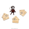 Laser Cut Wooden House Shaped Key Chain for Home Decoration