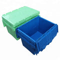 Warehouse Plastic Moving Crate Nestable Storage Attached Lid Containers Round Trip Tote Logistic Box for Transport