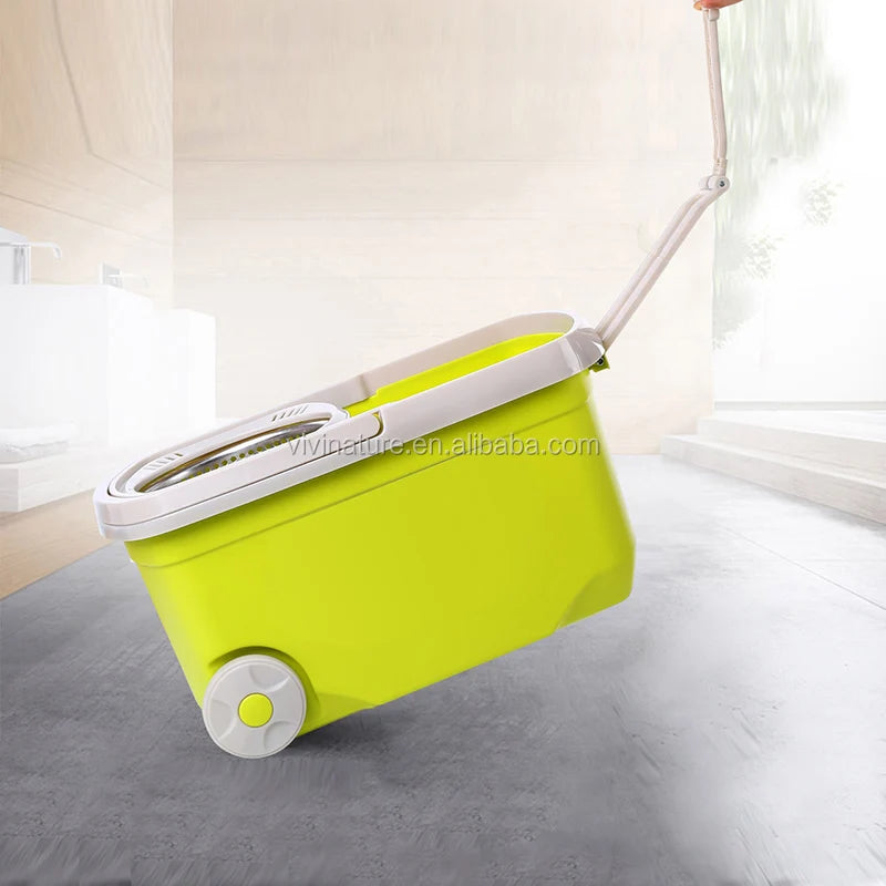 Spin Mop Bucket System Premium Microfiber Floor Mop with Stainless Steel Easy Wringer Rolling Bucket