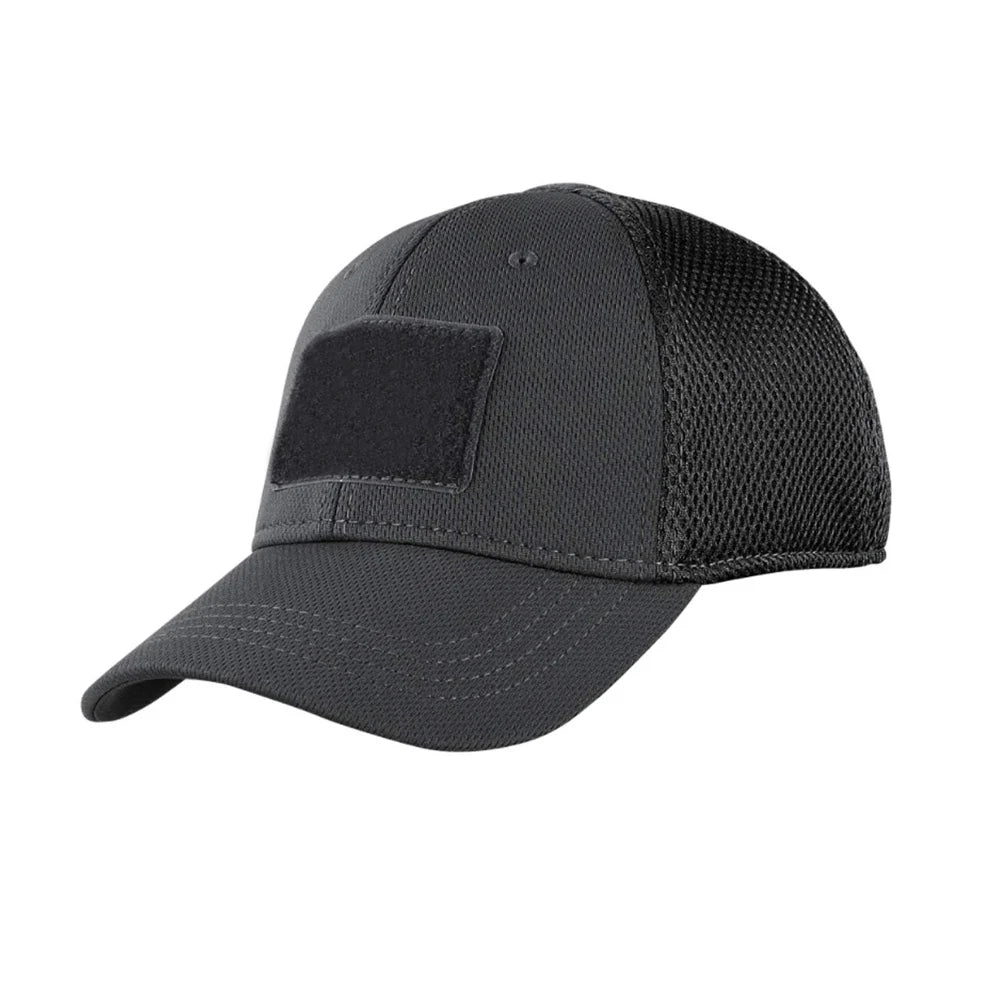 Wholesale Black High Quality Cotton Custom Outdoor Sports Tactical Mesh Cap and Hat