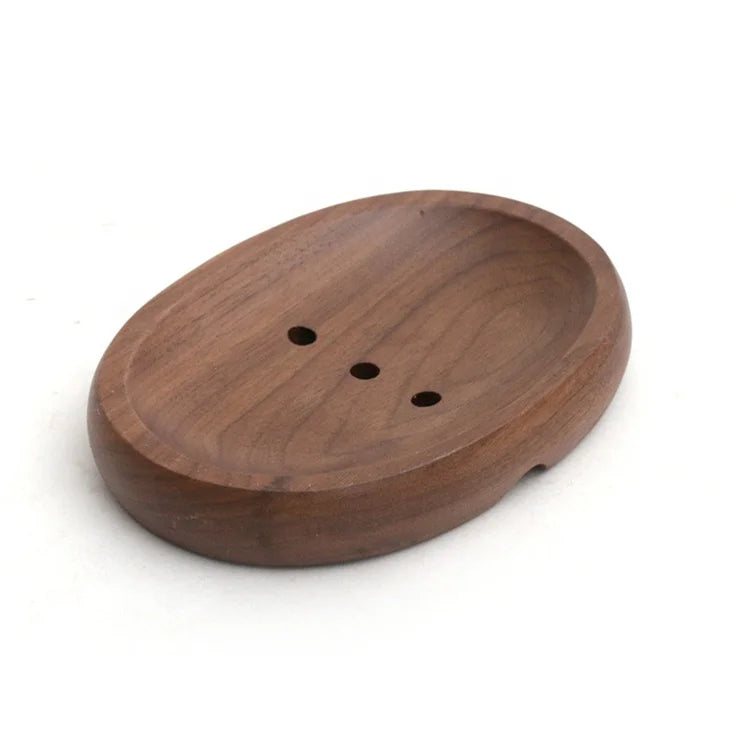 Mew Classical Handmade Eco-Friendly Black Walnut Wood Oval Waterproof Anti-Odor Durable Soap Tray