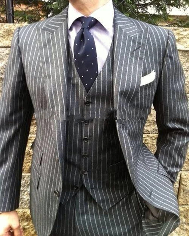 2025 Men Wedding Suits With Pants 3 Piece Stripe Suits Men Tuxedo Man Suits Slim Fit Prom Costume Homme(Jacket+Pants+Vest)