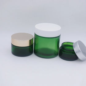 Empty Green Frosted Cosmetic 50g Luxury Glass Jar