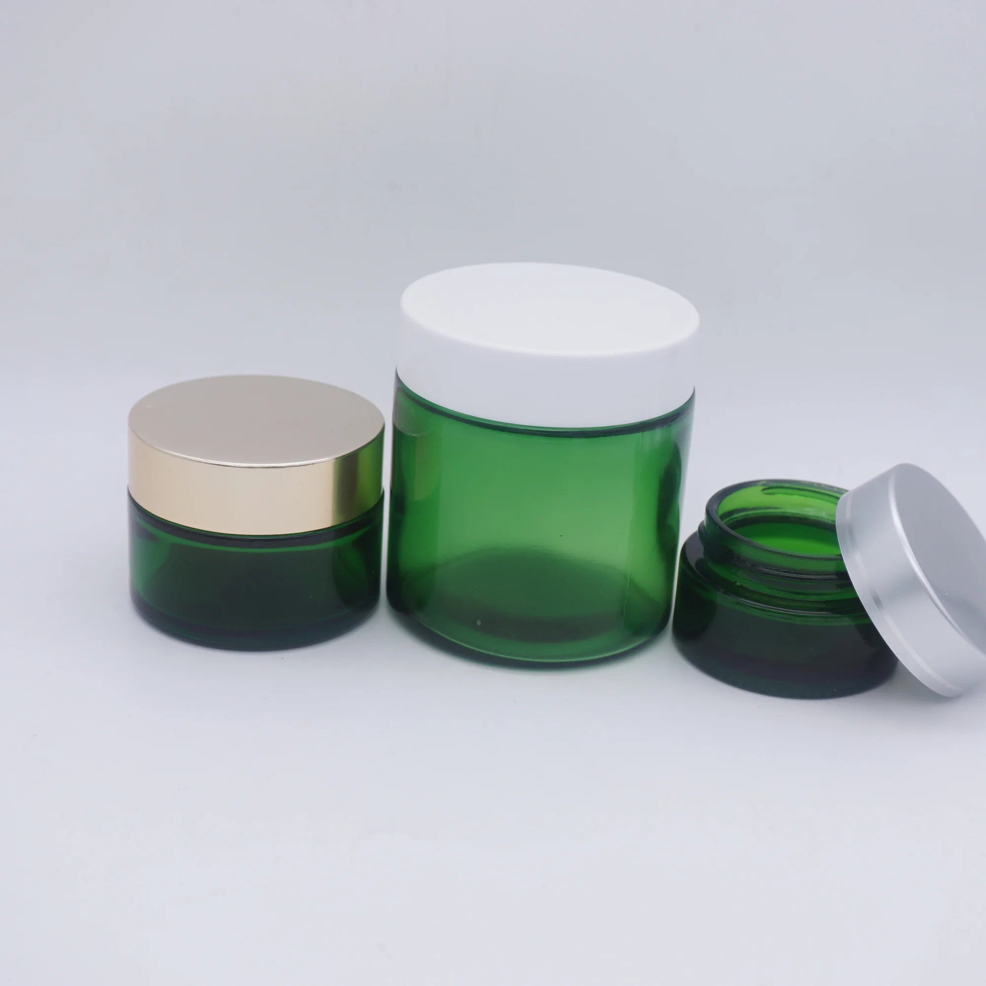 Empty Green Frosted Cosmetic 50g Luxury Glass Jar
