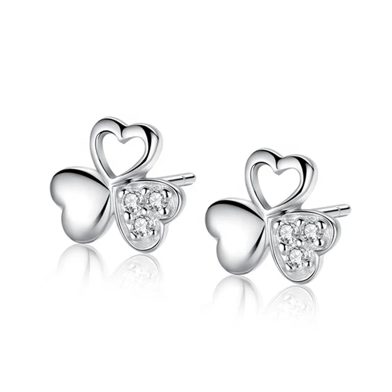 DEC36 New Brincos Heart Jewelry 925 Jewelry Silver Flower Lucky Clover Earrings for Women Four Leaf Clover Stud Earrings Studs