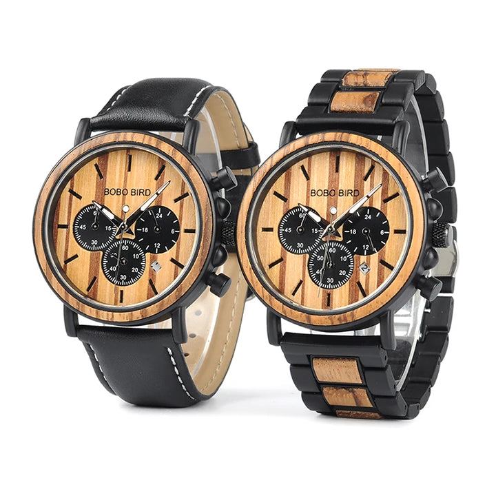 For BOBO BIRD Top Brand Men's Sport Fashion Chronograph Watches Erkek Kol Saati Seiko Movement Glass Dial Window Wood Timepieces