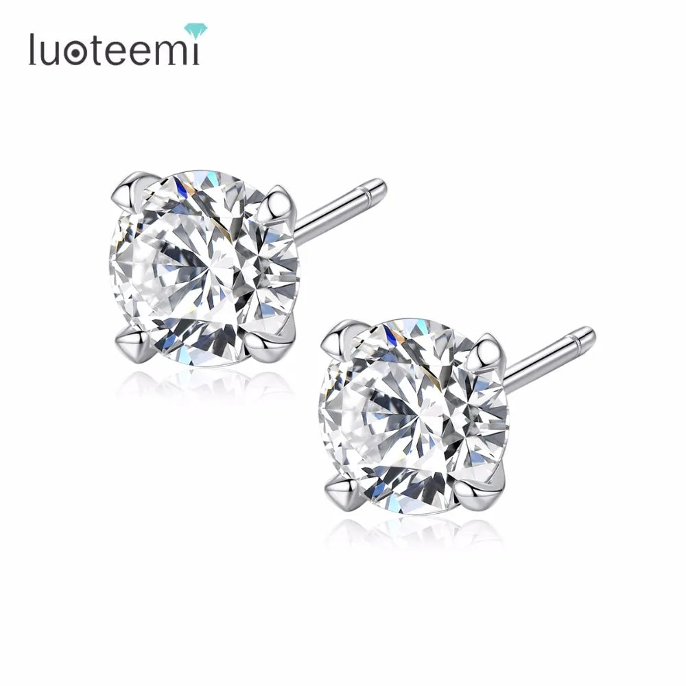 LUOTEEMI Wholesale Fine CZ Stone Crystal 4 Paws Shaped Simple Stud Earring With 925 Sterling Silver for Women Wedding Jewelry