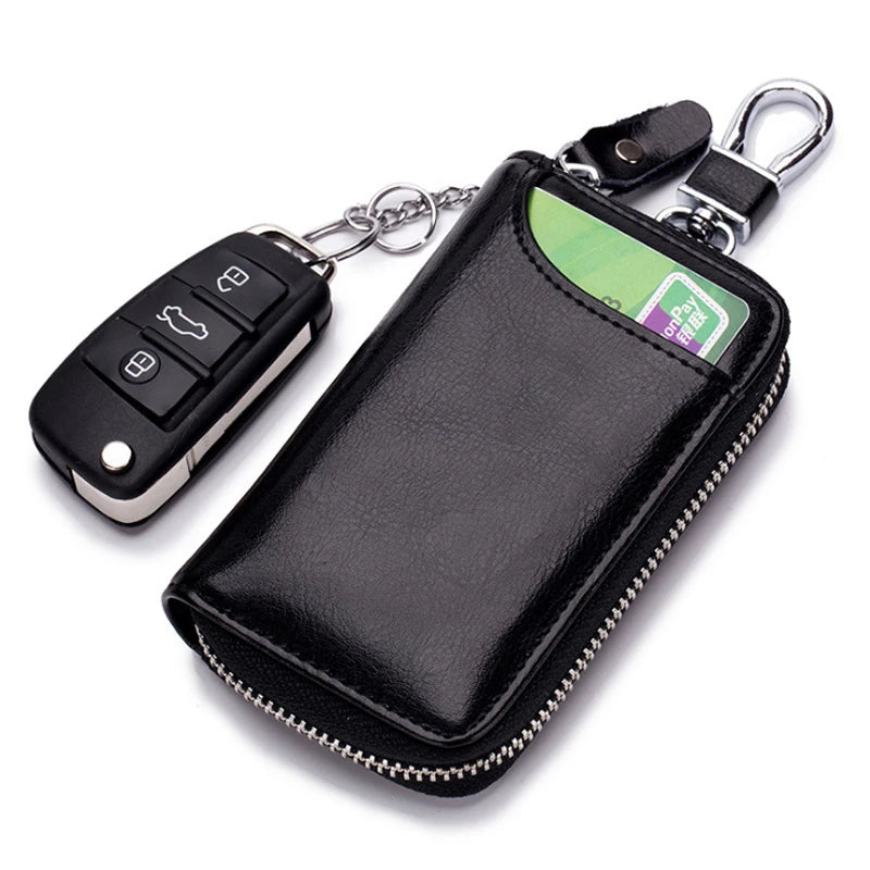 Fashion Retro Genuine Leather Eco-friendly Custom Logo Key & Credit Card Holder Zipper Closure Small Clutch Wallet for Men Women