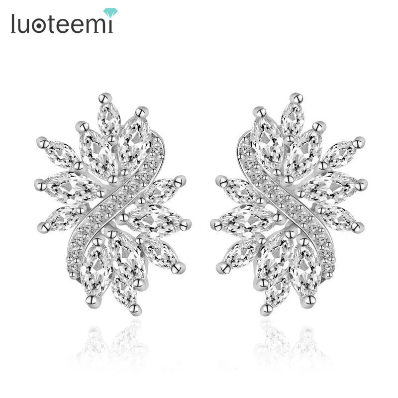 LUOTEEMI Wholesale Fashion Design Marquise Cut a AA Cubic Zirconia Big Women Wedding Bridal Earrings