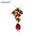 LUOTEEMI Quality Champagne Gold Mona Lisa Heavy Big Pendant Multicolor 3A Cubic Zirconia Necklace