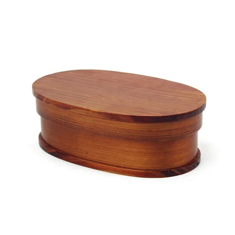 Classical Hot Sell Japan Style Handmade Lacquer Detachable 19.5cm Oval Wooden Bento Lunch Box