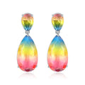 LUOTEEMI Women Gift Gemstone Real Gold Plated Earring New Design Colorful Big Crystal CZ Dangle Drop Earrings