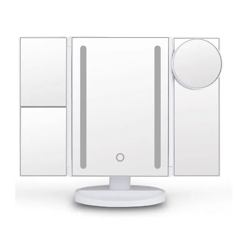Tri-fold Lighted Vanity Makeup Mirror With 1X/2X3X Magnification Touch Screen 180 Degree Free Rotation Cosmetic Desktop Mirror