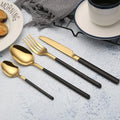 Best Quality Food Grade Luxury Black Square Handle Stainless Steel 18 10 Gold Plated Kitchen Tableware Cutlery Flatware Set