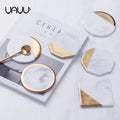 FENN Promotional Luxury Gold Set of 6 Cup Mat /  Ceramic White Marble Bulk Coasters for Coffee Cup