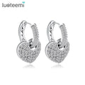 LUOTEEMI Stock New Arrival White Gold Silver Plated Cubic Zirconia Mirco Paved Heart Shaped Engagement Hoop Earrings for Women