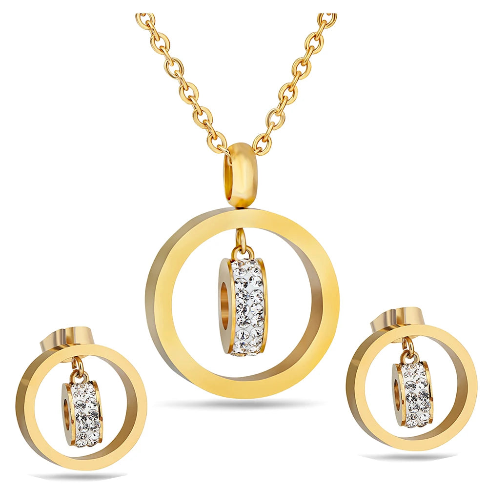 Zhongzhe Jewelry Bicyclo Necklace & Earrings Set Waterproof Fashion Fine Stainless Steel Jewelry 18K Gold Jewelry Set for Women