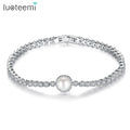 LUOTEEMI Fresh Water Charm Designer Femme White Gold Mexican Jewelry Round Stone Cz Natural Pearl Bracelet