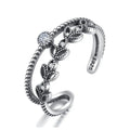 CZCITY Genuine 925 Sterling Silver Leaf Finger Ring Dazzling Daisy Meadow Plant Ring for Women Wedding Silver 925 Jewelry