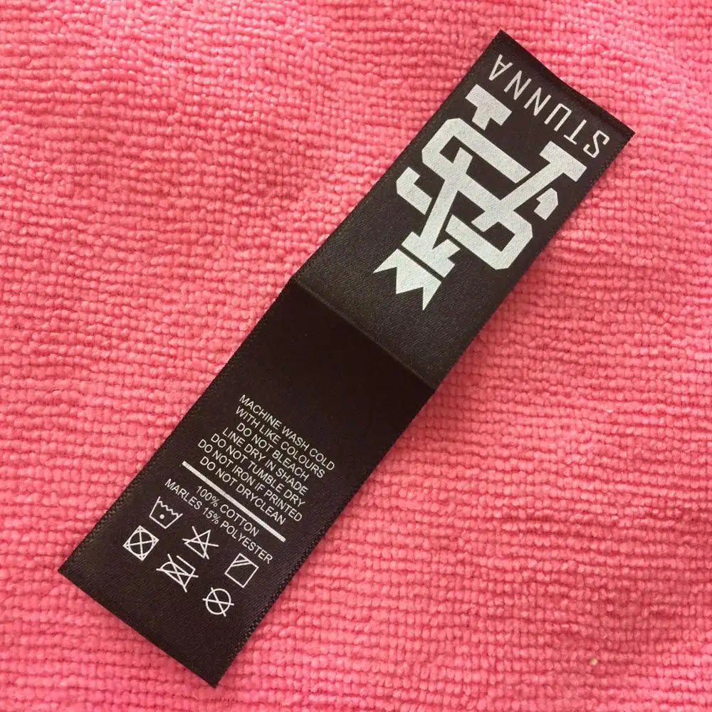 Silk Screen Printing Loop Fold Satin Labelbrand logo Black Satin Printing Label