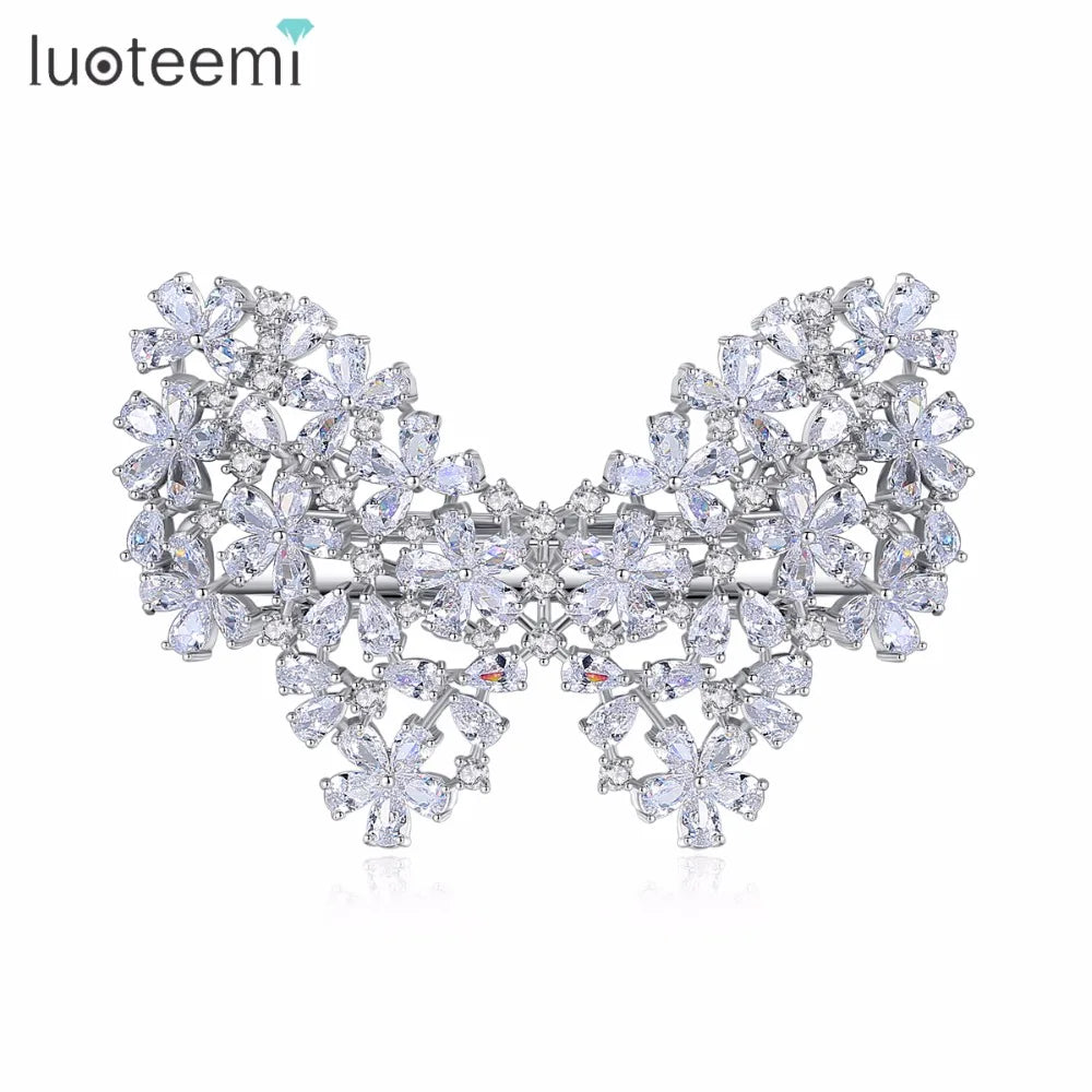 LUOTEEMI New Hot Selling Unique Statement Trendy Butterfly Clear Hairwear With CZ Crystal Brincos Bijoux for Women Party Wedding