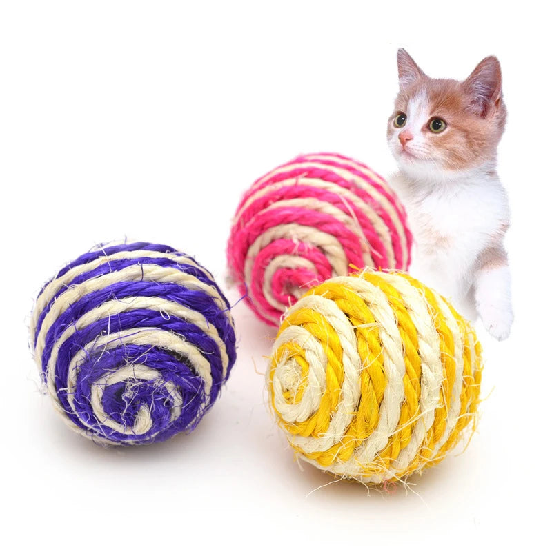 Manufacturer Wholesale Bite Resistance Multi-color Sisal Cat Scratching Rope Ball Toy