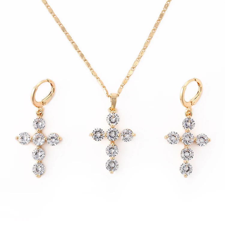 HD Fashion Imitation Jewellery 18K Gold Plated Diamond Simple CZ Jewelry Set  Jewelries in Gold