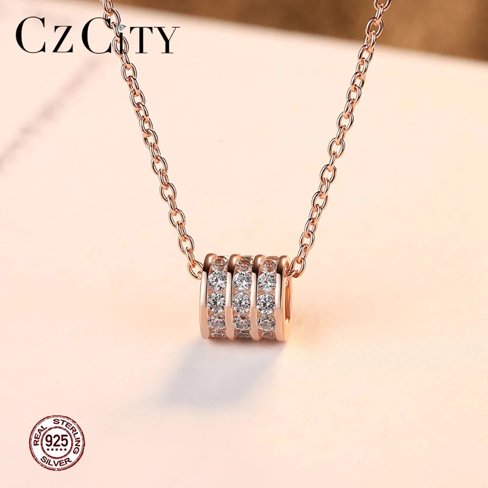 CZCITY Wholesale Fancy Silver 925 Round Hoop Shaped Pendant Necklace Mounting Tiny Shiny CZ Stone for Women Party Gift Jewelry