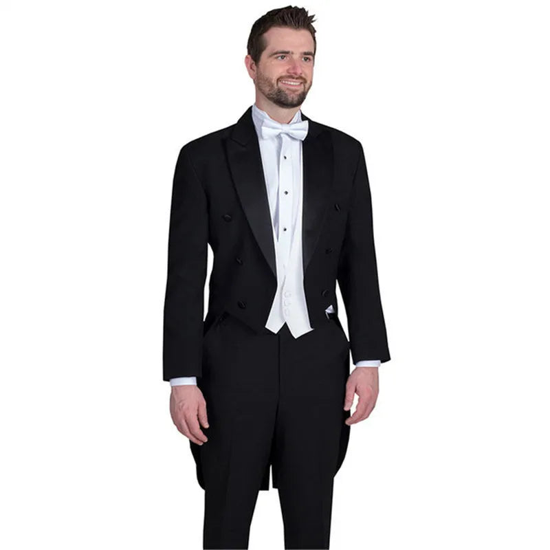 Black Long Coat Evening Party Men Suits Peaked Lapel Custom Made Wedding Groom Tuxedos Blazer for Man Latest Design 3 Pieces