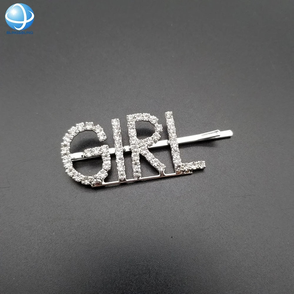 Custom Bling Rhinestone Letter Metal Bobby Hair Pins Fashion Korean Bridal Hair Pin for Women Wedding