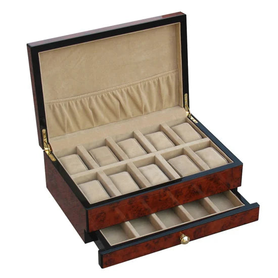 Unique Design 10 Slots With Bottom Drawer Wrist Watch Storage Box Wooden Watch Case