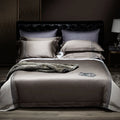 Hot Sell Luxury 2m/2.3m Brown Quilt Cover Satin Egyptian Cotton king Size Bedroom Bedsheets Embroidery Bedding Sets
