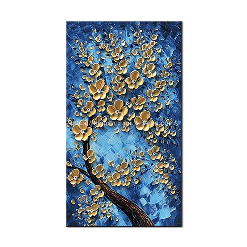 Texure Knife 3D Flower Wall Art Oil Painting Hand Painted Gold Money Tree Oil Painting Home Decor Cuadros Canvas Dafen Oil Paint