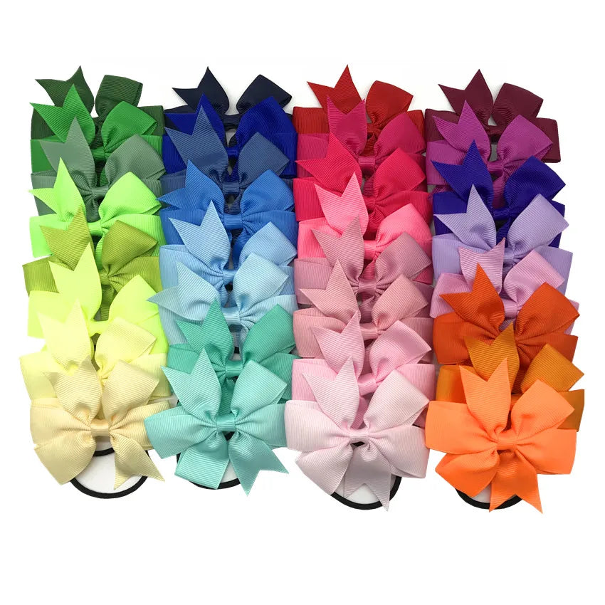 100pcs 40 Colors Good Quality Grosgrain Ribbon Bow Elastic Hair Tie Boutique 8cm Hair Bow Rope Kids Ponytail Holder Head Wear