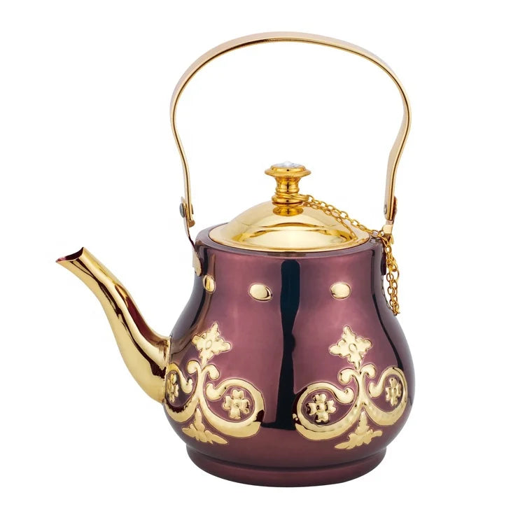 High Quality Stainless Steel Tea Coffee Pot Set Turkish Design Flower Pattern Metal Lid Home Use Travel Classic Style Kettle MegaBDM