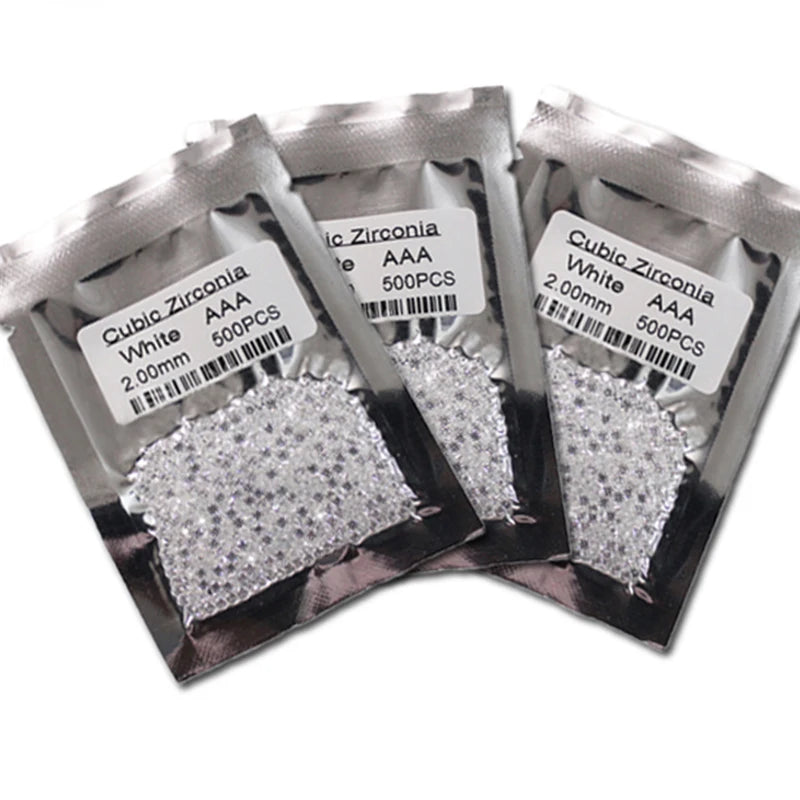 High Quality 3A  Round Shape White Color 2mm Cubic Zirconia 500 Pieces per bag