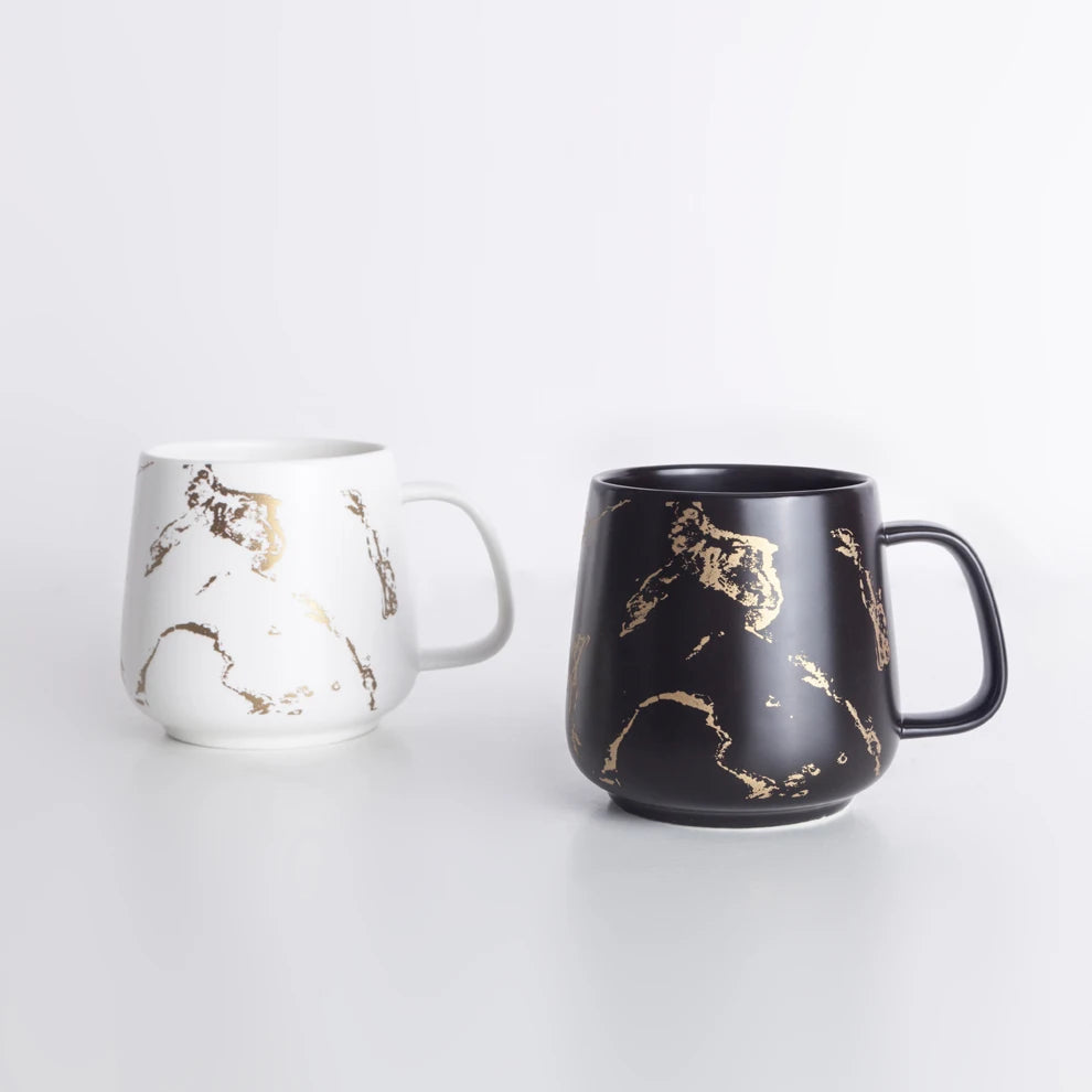 Custom Logo Print Eco-Friendly Porcelain Matte White Marble Gold Mug