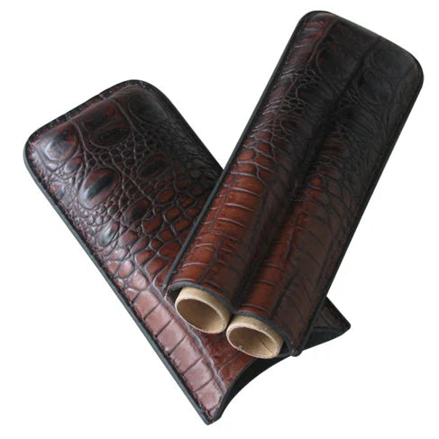 Custom Wholesale Portable Travel 2 Fingers Leather Cigar case  Holder Cigar case