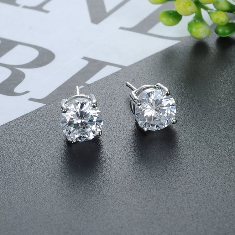 Best Selling Fashion Earrings Women 925 Sterling Silver Stud Earrings 2mm to 8mm Round Crystal Cz Diamond Earrings Jewelry