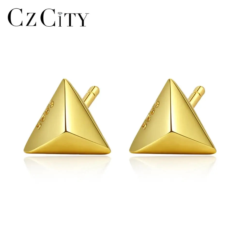 CZCITY Sterling Silver Earrings Minimaln Triangular Pyramid Post Earring Fine Jewellery